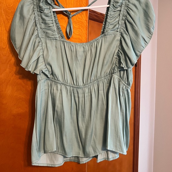 Impressions Teal Ruffled Blouse - Picture 2 of 3